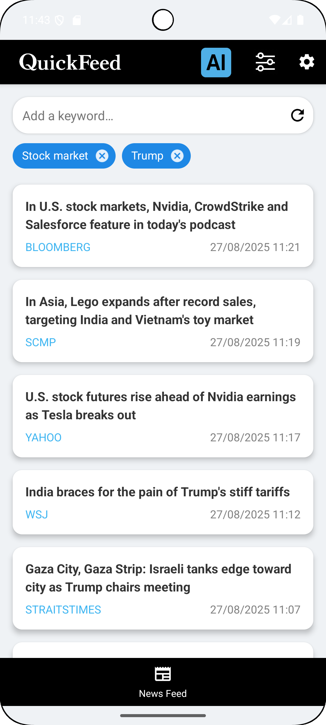 QuickFeed Screen 2